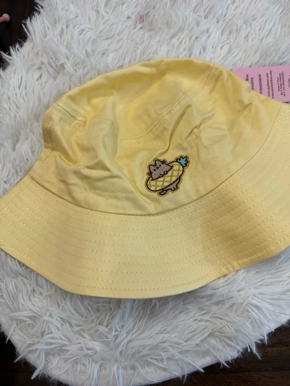 Pusheen yellow bucket hat adjustable strap embroidered design limited edition
